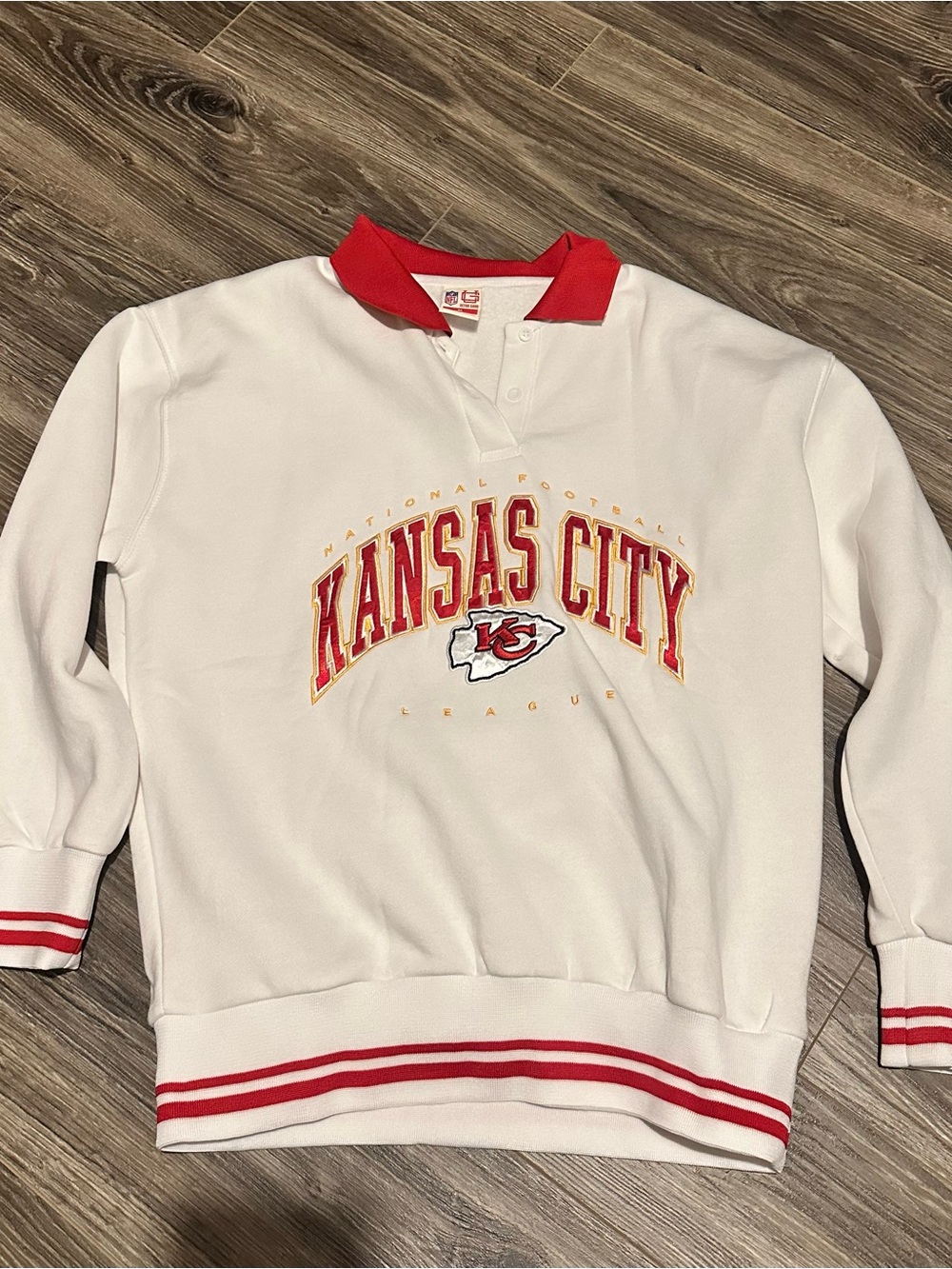NFL White Crewneck Pullover with Red Team Accents